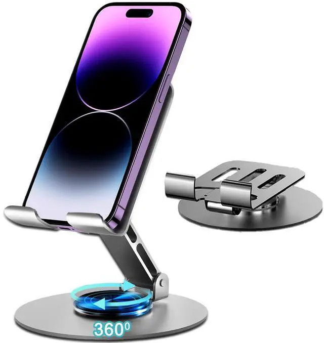Alt view image 8 of 13 - Desktop Phone Holder, Metal Cell Phone Stand for Desk, Fully Adjustable/Foldable/360 Degree Rotating Phone Cradle Dock for iPhone iPad and More Cellphone/Tablet/Switch-Silver Grey