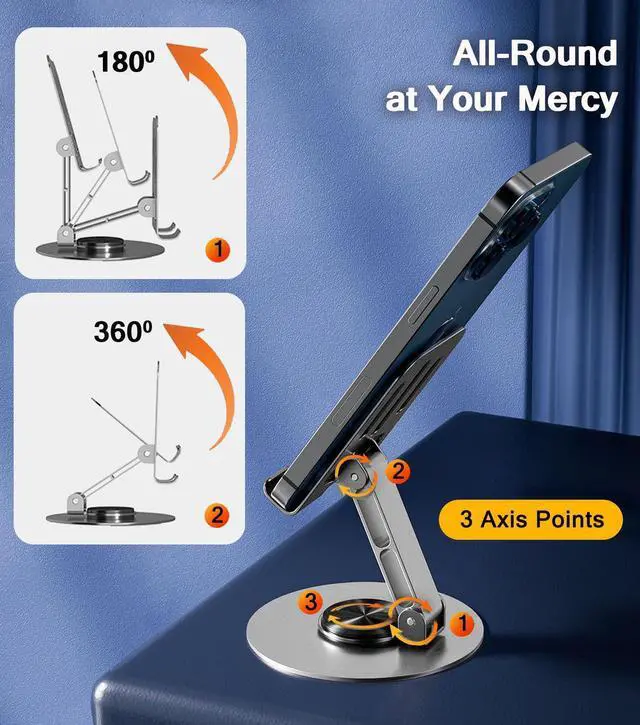 Alt view image 11 of 13 - Desktop Phone Holder, Metal Cell Phone Stand for Desk, Fully Adjustable/Foldable/360 Degree Rotating Phone Cradle Dock for iPhone iPad and More Cellphone/Tablet/Switch-Silver Grey