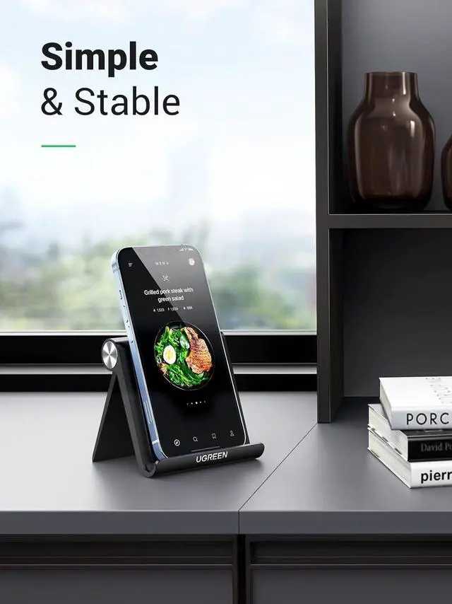 Alt view image 9 of 14 - UGREEN Cell Phone Stand Holder for Desk Adjustable Compatible with iPhone 13 12 Pro Max 11 SE XS XR 8 Plus 6 7 Samsung Galaxy Note20 S20 S10 S9 S8 Android Smartphone Mobile Phone Dock Foldable, Black