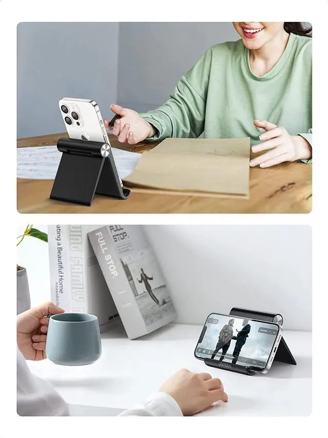 Alt view image 12 of 14 - UGREEN Cell Phone Stand Holder for Desk Adjustable Compatible with iPhone 13 12 Pro Max 11 SE XS XR 8 Plus 6 7 Samsung Galaxy Note20 S20 S10 S9 S8 Android Smartphone Mobile Phone Dock Foldable, Black