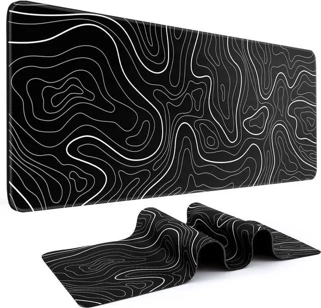 Main image of Gaming Mouse Pad Large Keyboard Pad 31.5 x 11.8in Topographic Mouse Pad Black and White Mouse Pad for Keyboard with Anti-Slip Rubber Base, Extended Desk Pad XL Keyboard Pad Mouse Mat