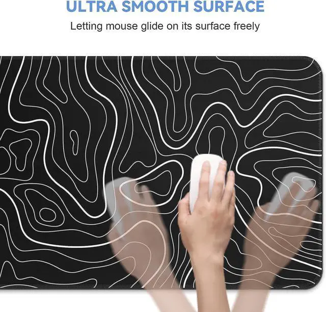 Alt view image 5 of 6 - Gaming Mouse Pad Large Keyboard Pad 31.5 x 11.8in Topographic Mouse Pad Black and White Mouse Pad for Keyboard with Anti-Slip Rubber Base, Extended Desk Pad XL Keyboard Pad Mouse Mat