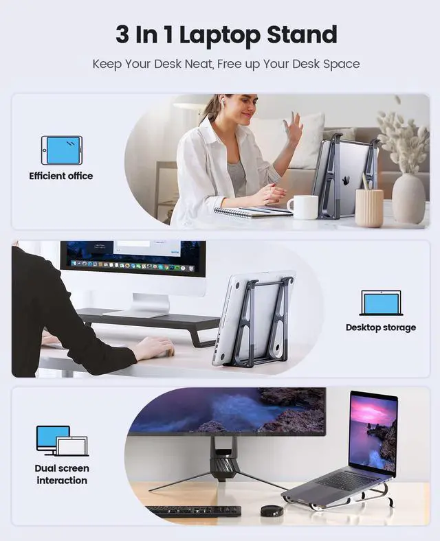 Alt view image 12 of 14 - Laptop Stand for Desk ORICO 3 in 1 MacBook Vertical Holder, Aluminum Stable Computer Riser for 11-15" Laptop, Tablets, Chromebook Stand