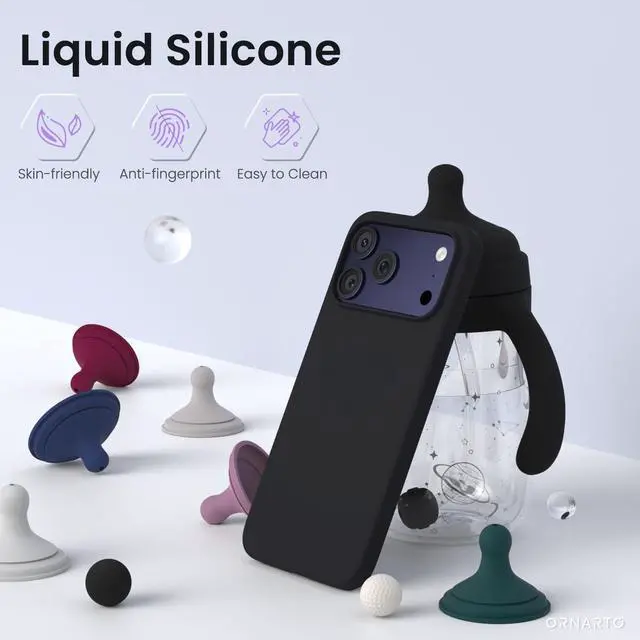 Alt view image 3 of 6 - iPhone 17 Pro Max Case, Liquid Silicone, Black | 4-Layer Liquid Silicone Rubber, Soft Touch Feel, Slim Shockproof Case, Raised Edges, Anti-Scratch, Microfiber Lining