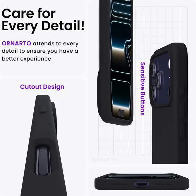 Alt view image 5 of 6 - iPhone 17 Pro Max Case, Liquid Silicone, Black | 4-Layer Liquid Silicone Rubber, Soft Touch Feel, Slim Shockproof Case, Raised Edges, Anti-Scratch, Microfiber Lining
