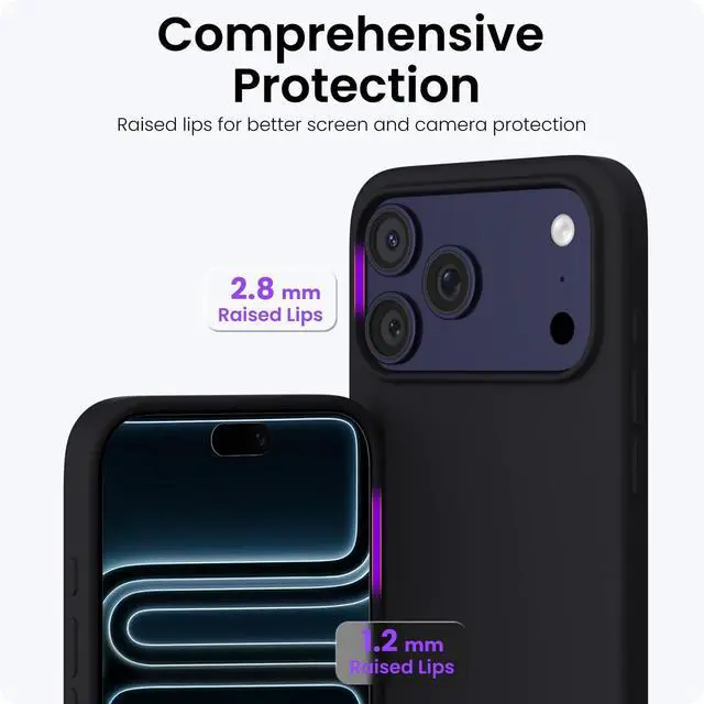 Alt view image 4 of 6 - iPhone 17 Pro Max Case, Liquid Silicone, Black | 4-Layer Liquid Silicone Rubber, Soft Touch Feel, Slim Shockproof Case, Raised Edges, Anti-Scratch, Microfiber Lining