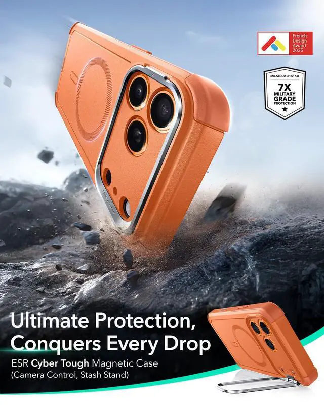 Alt view image 3 of 7 - iPhone 17 Pro Max Case Flex Stand, for MagSafe, Rugged, Orange | Camera Control, 7X Military-Grade Drop Protection, Magnetic Phone Case, Shock-Absorbing Rugged Cover, Dustproof Port Cover