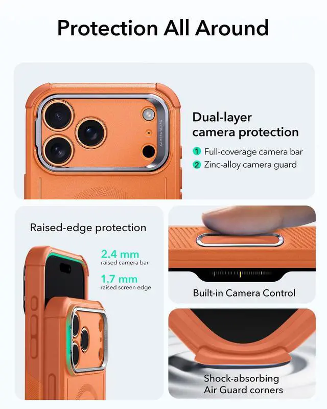 Alt view image 4 of 7 - iPhone 17 Pro Max Case Flex Stand, for MagSafe, Rugged, Orange | Camera Control, 7X Military-Grade Drop Protection, Magnetic Phone Case, Shock-Absorbing Rugged Cover, Dustproof Port Cover