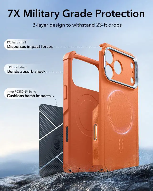 Alt view image 5 of 7 - iPhone 17 Pro Max Case Flex Stand, for MagSafe, Rugged, Orange | Camera Control, 7X Military-Grade Drop Protection, Magnetic Phone Case, Shock-Absorbing Rugged Cover, Dustproof Port Cover