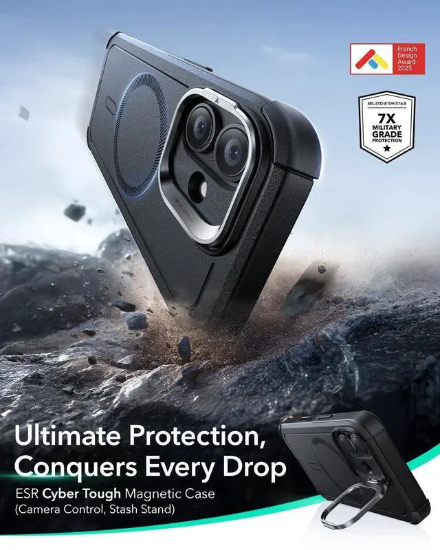 Alt view image 3 of 7 - iPhone 17 Case Flex Stand, for MagSafe, Rugged, Black | Camera Control, 7X Military-Grade Drop Protection, Magnetic Phone Case, Shock-Absorbing Rugged Cover, Dustproof Port Cover