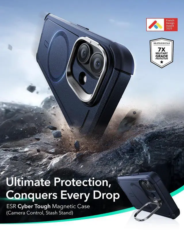 Alt view image 3 of 7 - iPhone 17 Case Flex Stand, for MagSafe, Rugged, Blue | Camera Control, 7X Military-Grade Drop Protection, Magnetic Phone Case, Shock-Absorbing Rugged Cover, Dustproof Port Cover