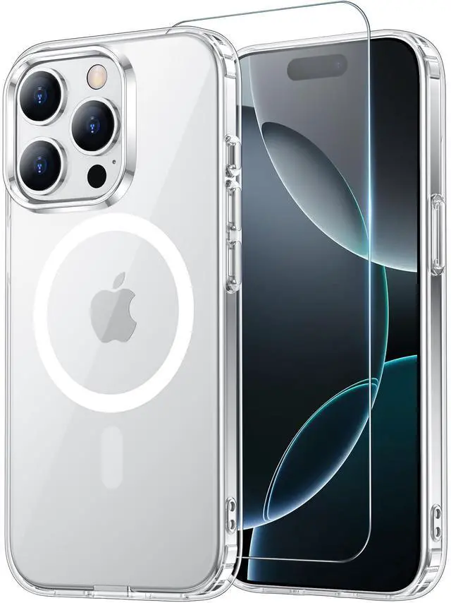 Main image of 2 pcs for iPhone 16 Pro Case Clear, Compatible with Magsafe, Anti-Yellowing, Military-Grade Protection, Shockproof Slim Magnetic Phone Case Cover, Transparent