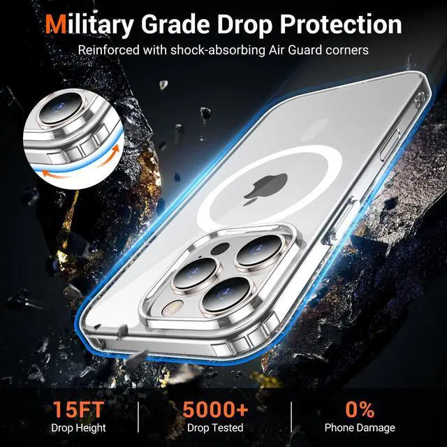 Alt view image 5 of 7 - 2 pcs for iPhone 16 Pro Case Clear, Compatible with Magsafe, Anti-Yellowing, Military-Grade Protection, Shockproof Slim Magnetic Phone Case Cover, Transparent