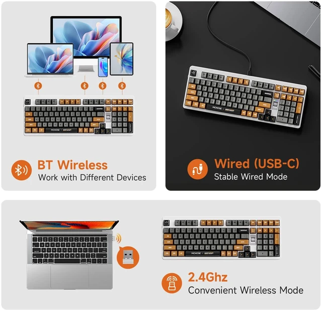 Alt view image 4 of 7 - UT98 Wireless Mechanical Keyboard Compact Gaming Keyboard with Knob Tri-Mode Connection Hot Swappable Custom Creamy Keyboard Gasket Structure Pre-lubed Linear Switches RGB Retro