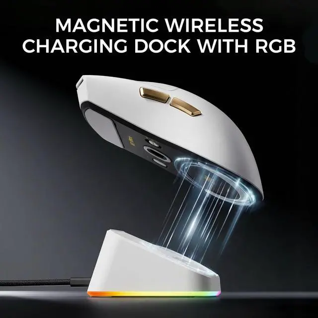 Alt view image 3 of 7 - MCHOSE K7 Ultra Gaming Mouse, 59g Lightweight, 500mAh Battery, PAW3950 42K Sensor, 2.4G/BT/Wired, 8K Polling Rate (White)