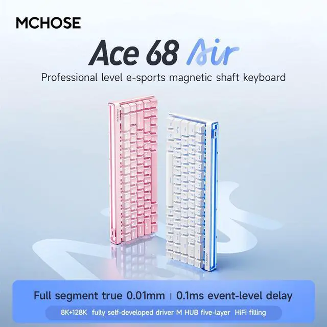 Alt view image 2 of 7 - MCHOSE ACE 68 Air Magnetic Switch Wired Gaming Keyboard,65% Rapid Trigger Hall Effect Keyboard with Adjustable Actuation HotSwap RGB Snap Tap Hyper-Fast 8K Hz Polling Rate for PC/Mac Gamer (Pink)