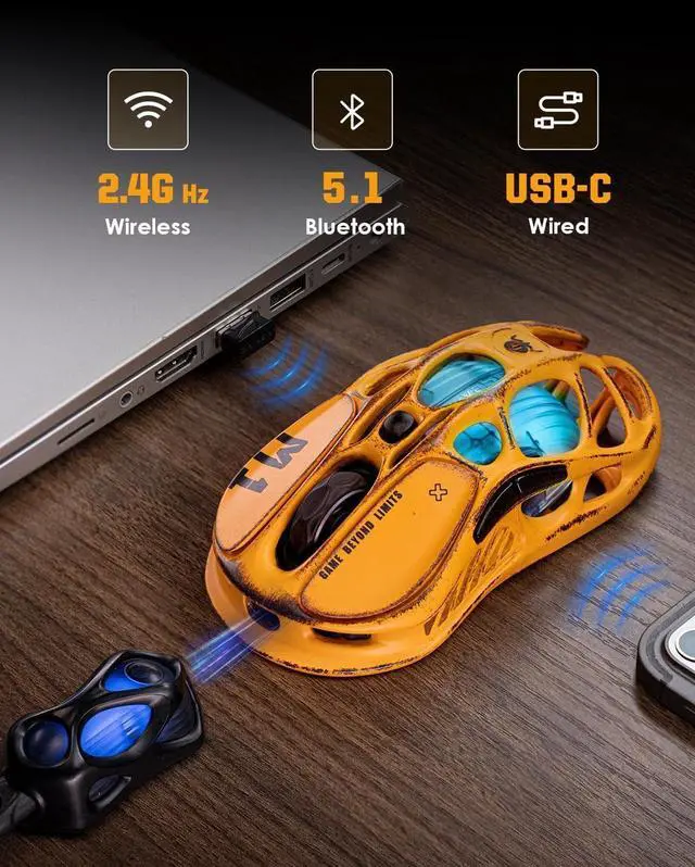 Alt view image 9 of 10 - GravaStar Mercury M1 Pro Wireless Gaming Mouse with PAW3395DM Sensor, Magnesium Alloy Handcrafted Vintage Finish, 26000 DPI, 5 Programmable Buttons, Outfit with 1K & 4K Dongle, Up to 200H Endurance