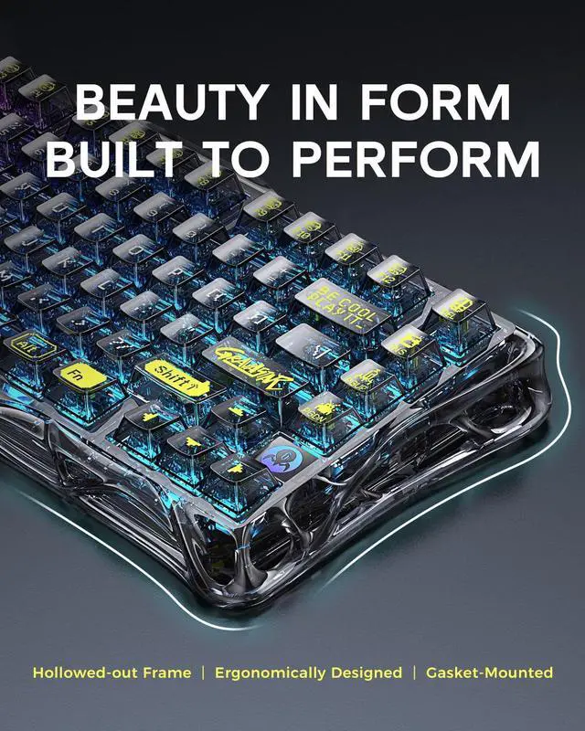 Alt view image 11 of 14 - GravaStar Mercury K1 Lite 75% Mechanical Keyboard Transparent Black and Mercury M1 Pro Wireless Gaming Mouse Gradient Black