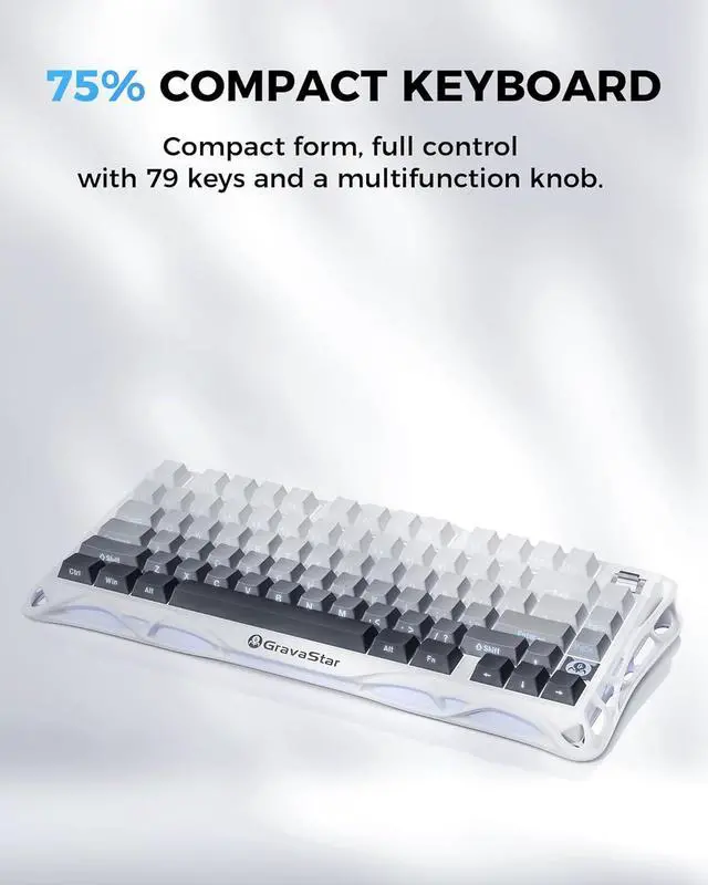 Alt view image 10 of 14 - GravaStar Mercury K1 75% Wireless Mechanical Gaming Keyboard, Aluminum Alloy Exoskeleton Design, Gasket Custom Keyboard Hot-Swap Socket, Linear Switches, RGB Backlit