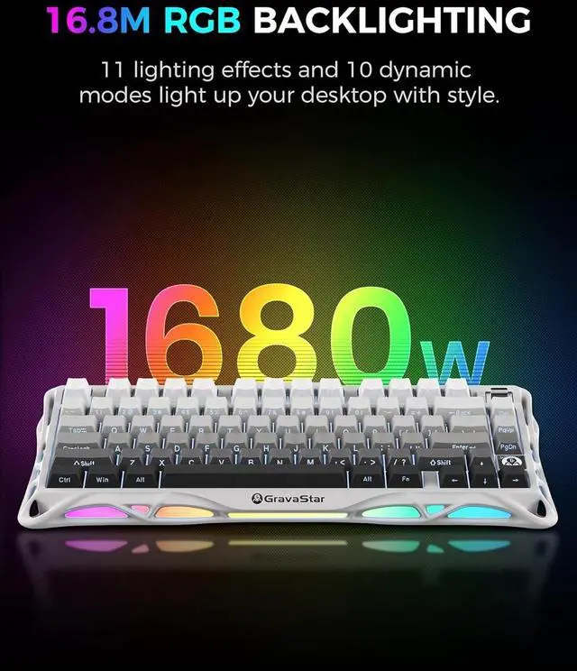 Alt view image 12 of 14 - GravaStar Mercury K1 75% Wireless Mechanical Gaming Keyboard, Aluminum Alloy Exoskeleton Design, Gasket Custom Keyboard Hot-Swap Socket, Linear Switches, RGB Backlit