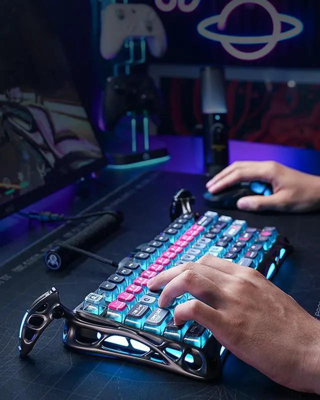 Alt view image 9 of 14 - GravaStar V75 Pro Gaming Keyboard Cyberpunk with Gaming Mouse X pro
