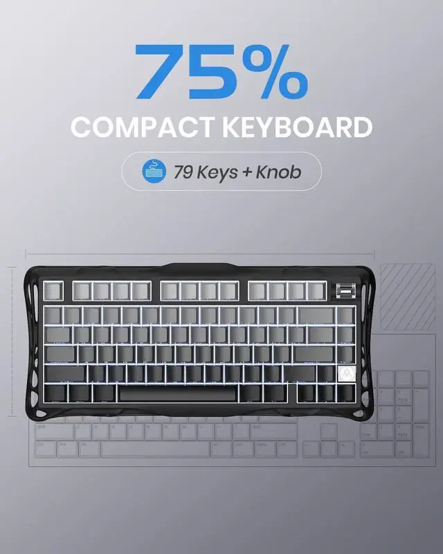 Alt view image 10 of 14 - GravaStar Mercury K1 75 Mechanical Gaming Keyboard and Mercury M1 Pro Gaming Mouse Set, Magnesium Alloy, RGB Light - Black Gradient