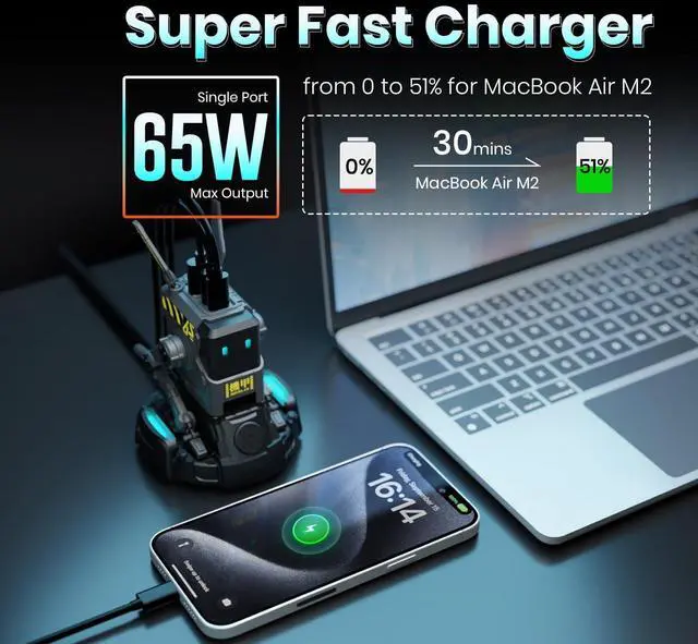 Alt view image 10 of 14 - Gravastar Supernova Portable Bluetooth Speaker with GravaStar 65W USB C Charger Gray
