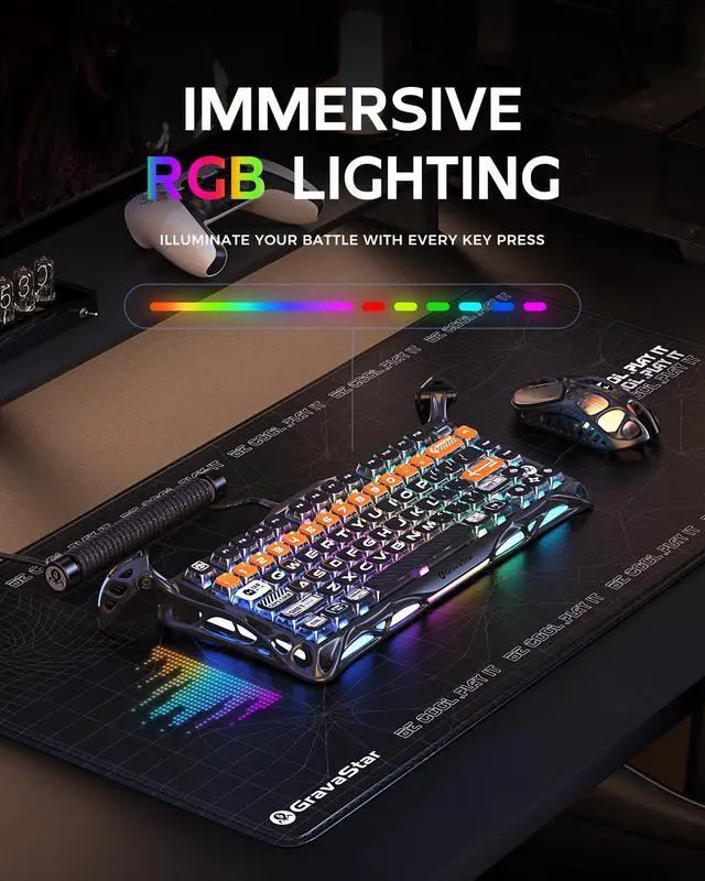 Alt view image 12 of 14 - GravaStar Mercury K1 Pro Wireless Mechanical Gaming Keyboard, 75% Layout RGB Custom Keyboard, Aluminum Alloy Matte Black Frame with Phoenix-Inspired Keycaps, Hot-Swappable Linear Switches CyberFlare