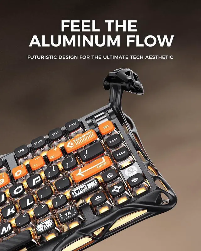 Alt view image 11 of 14 - GravaStar Mercury K1 Pro Wireless Mechanical Gaming Keyboard, 75% Layout RGB Custom Keyboard, Aluminum Alloy Matte Black Frame with Phoenix-Inspired Keycaps, Hot-Swappable Linear Switches CyberFlare