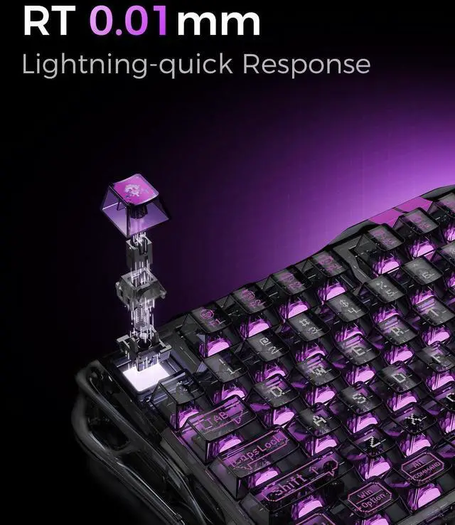 Alt view image 9 of 14 - GravaStar Mercury V75 Lite - Transparent Black Hall Effect Gaming Keyboard with Wrist Rest Pad Combo