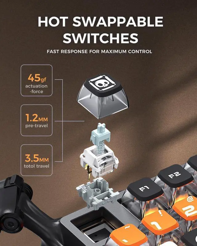 Alt view image 13 of 14 - GravaStar Mercury K1 Pro Wireless Mechanical Gaming Keyboard, 75% Layout RGB Custom Keyboard, Aluminum Alloy Matte Black Frame with Phoenix-Inspired Keycaps, Hot-Swappable Linear Switches CyberFlare
