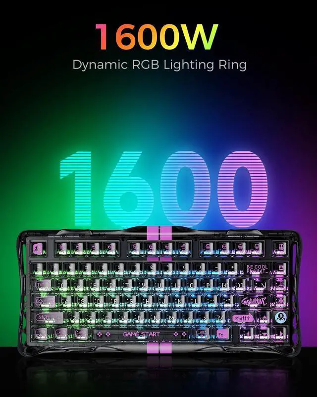 Alt view image 10 of 14 - GravaStar Mercury V75 Lite - Transparent Black Hall Effect Gaming Keyboard, with Coiled Aviator USB Cable Combo