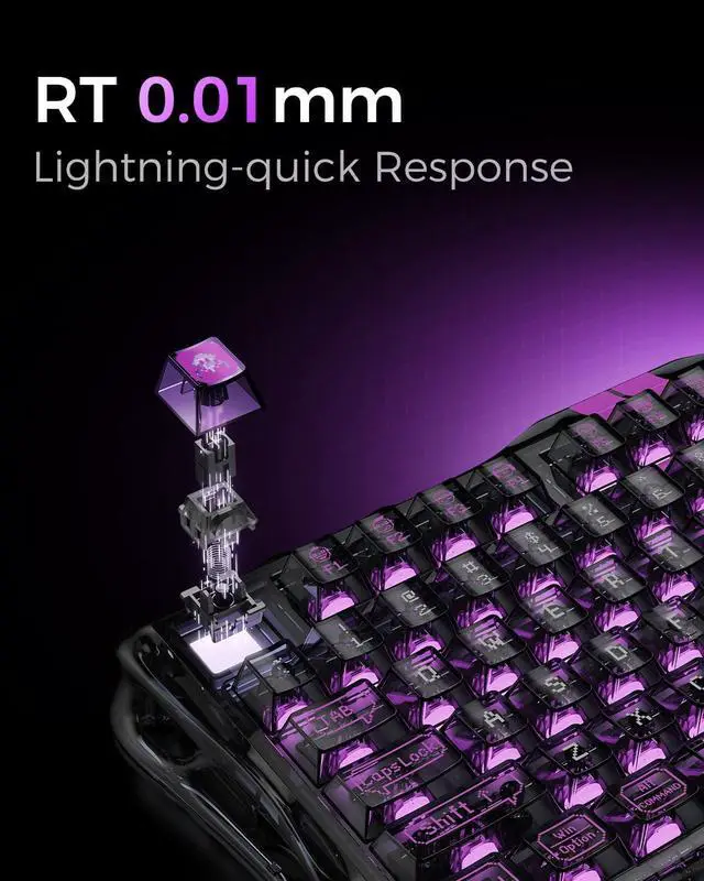 Alt view image 11 of 14 - GravaStar Mercury V75 Lite - Transparent Black Hall Effect Gaming Keyboard, with Coiled Aviator USB Cable Combo