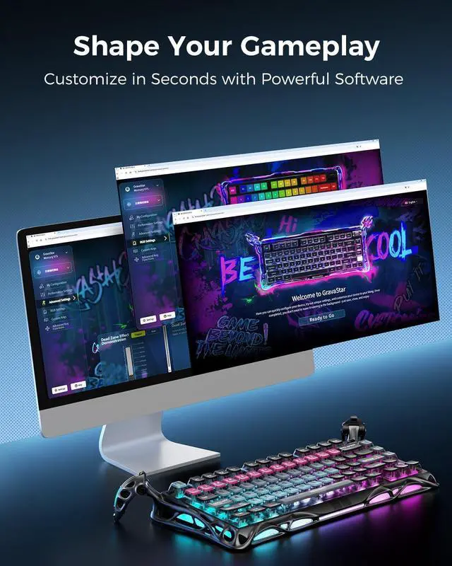Alt view image 12 of 14 - GravaStar Mercury V75 Pro - Cyberpunk HE Gaming Keyboard with Wrist Rest Pad Combo