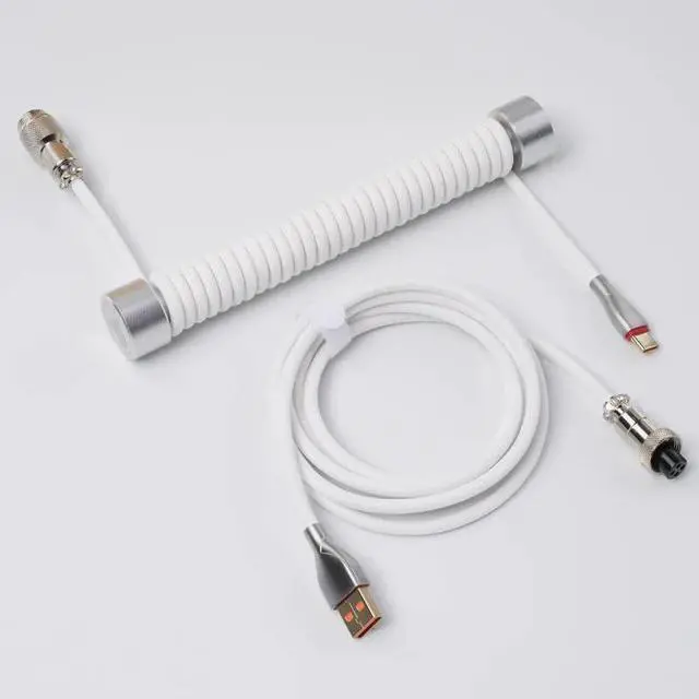 Alt view image 7 of 12 - GravaStar Coiled Aviator USB Cable, Suitable Mechanical Keyboard - White