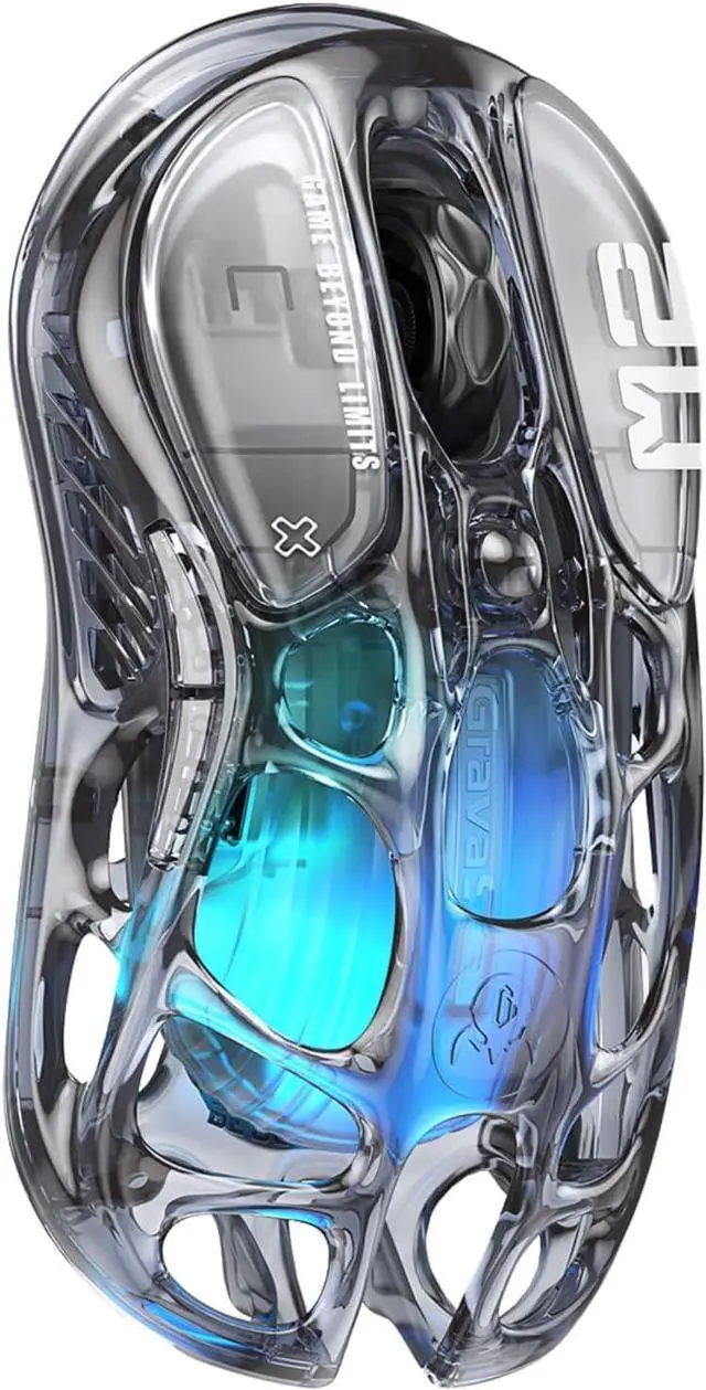 Alt view image 8 of 14 - GravaStar Mercury M2 Wireless Gaming Mouse with 26,000 DPI, PAW3395DM Sensor -79g Lightweight Hollowed-Out Design -5 Programmable Buttons -5 Dynamic Lightsync RGB - Transparent Black