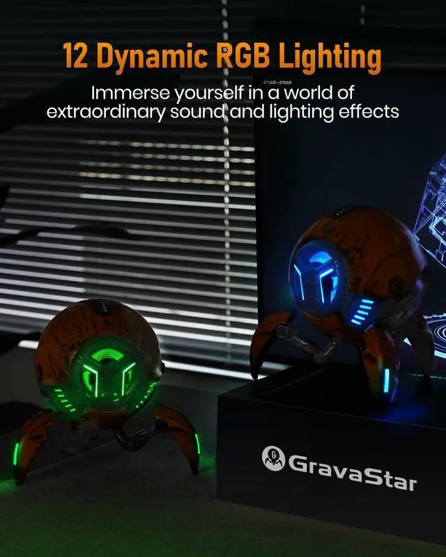 Alt view image 13 of 14 - GravaStar Loudspeakers Mars Pro Portable Bluetooth Speaker New Version, Deep Bass Loud Stereo Sound, 15H Playtime, 6 RGB Lights, Dual Pairing, Portable for Home, Outdoors, Party, Camping, Home, Gifts