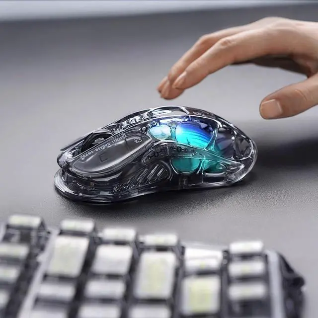 Alt view image 12 of 14 - GravaStar Mercury M2 Wireless Gaming Mouse with 26,000 DPI, PAW3395DM Sensor -79g Lightweight Hollowed-Out Design -5 Programmable Buttons -5 Dynamic Lightsync RGB - Transparent Black