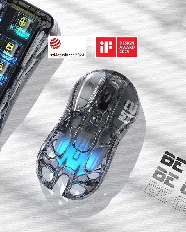 Alt view image 9 of 14 - GravaStar Mercury M2 Wireless Gaming Mouse with 26,000 DPI, PAW3395DM Sensor -79g Lightweight Hollowed-Out Design -5 Programmable Buttons -5 Dynamic Lightsync RGB - Transparent Black