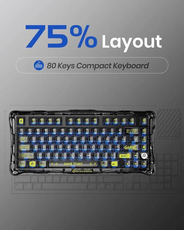 Alt view image 9 of 14 - GravaStar Mercury K1 Lite Mechanical Gaming Keyboard with Mercury M2 Wireless Gaming