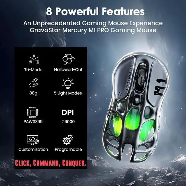 Alt view image 10 of 14 - GravaStar Mars Pro Portable Bluetooth Speaker Mercury M1 Pro Wireless Gaming Mouse