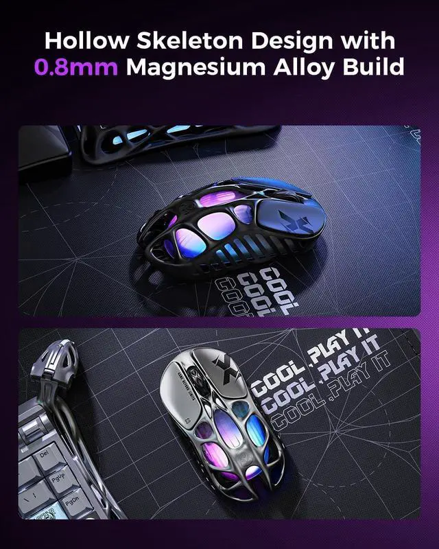 Alt view image 9 of 14 - GravaStar Mercury X Wireless Gaming Mouse 32,000 DPI PAW 3950 Sensor, 1000Hz Polling Rate, Only 49g, Magnesium Alloy Hollow Frame, RGB Lighting, 5 Programmable Buttons
