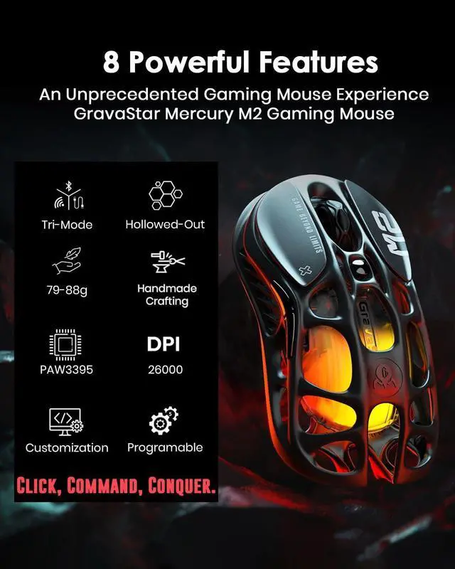 Alt view image 10 of 14 - GravaStar Mercury K1 Lite Mechanical Gaming Keyboard with Mercury M2 Wireless Gaming