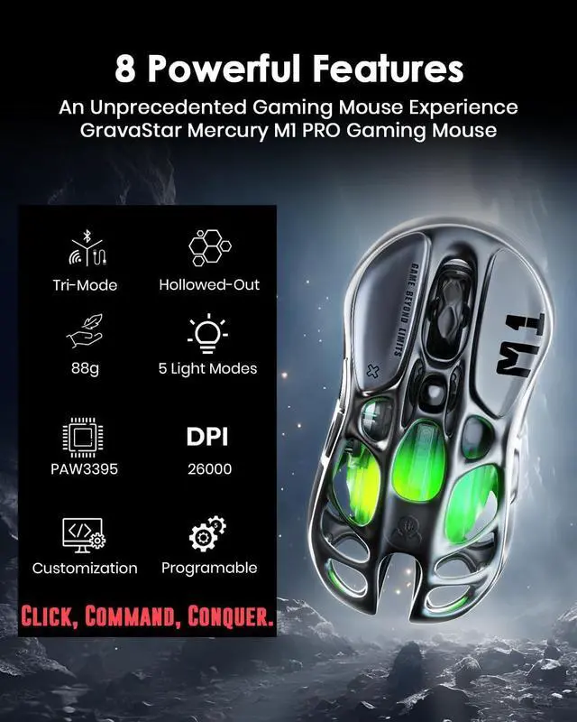 Alt view image 11 of 12 - GravaStar Mercury K1 75% Wireless Mechanical Gaming Keyboard, with Mercury M1 Pro Wireless Gaming Mice