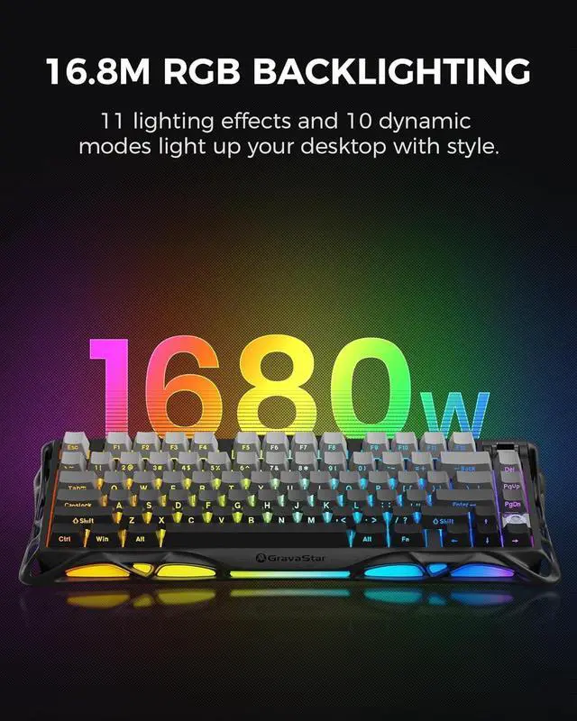 Alt view image 12 of 14 - GravaStar Mercury K1 75% Wireless Mechanical Gaming Keyboard, Aluminum Alloy, Gasket Compact Custom Keyboard Hot-Swap Socket, Linear Switches, RGB Backlit - Gradient Black