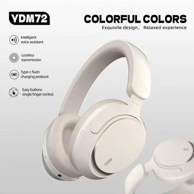 Alt view image 7 of 10 - YDM72 Over-Ear Bluetooth Headset High-End Design, Gold Standard Sound, Noise Cancelling, Long Battery Life Blue