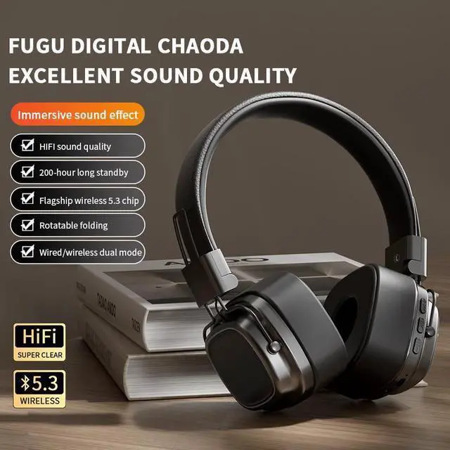 Alt view image 7 of 10 - CR-8 American Retro Wireless Bluetooth Headset 5.3, Over-Ear, Heavy Bass, 40mm Driver, for Phone & PC