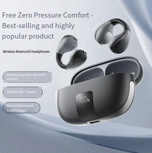 Alt view image 6 of 6 - Clip-On Wireless Bluetooth Headset Open-Ear Design, Bluetooth 6.0, 5-7H Playtime, 300mAh Charging Case, for Sports & All-Day Wear
