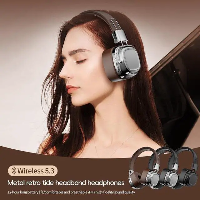 Alt view image 8 of 10 - CR-8 American Retro Wireless Bluetooth Headset 5.3, Over-Ear, Heavy Bass, 40mm Driver, for Phone & PC