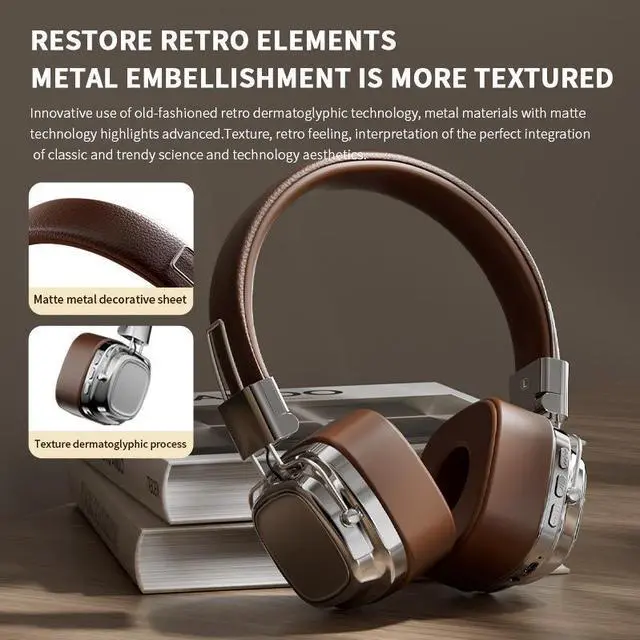 Alt view image 9 of 10 - CR-8 American Retro Wireless Bluetooth Headset 5.3, Over-Ear, Heavy Bass, 40mm Driver, for Phone & PC